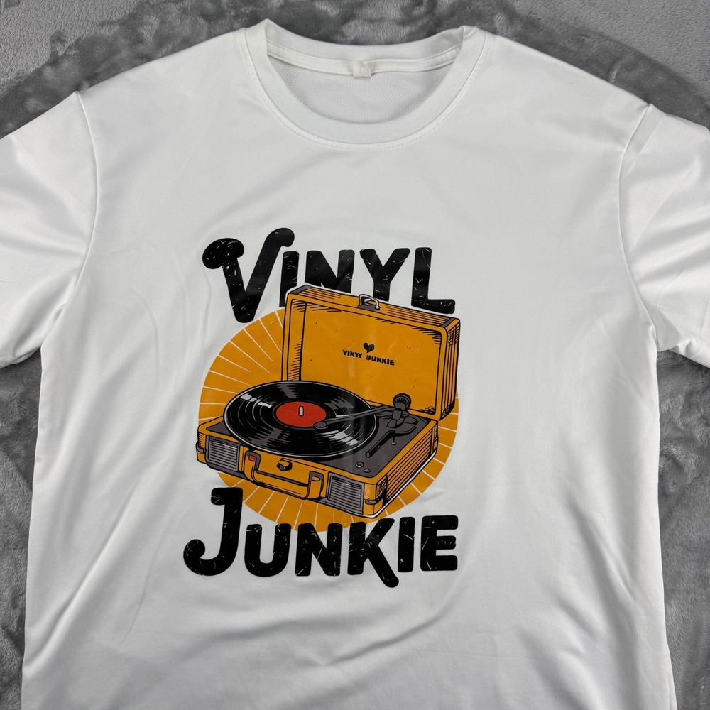 Vinyl Junkie Record Player Graphic T-Shirt White Large Music Turntable Tee - Picture 13 of 15